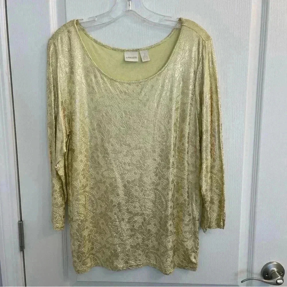 Light Yellow and Gold Floral Design Blouse by Chico’s